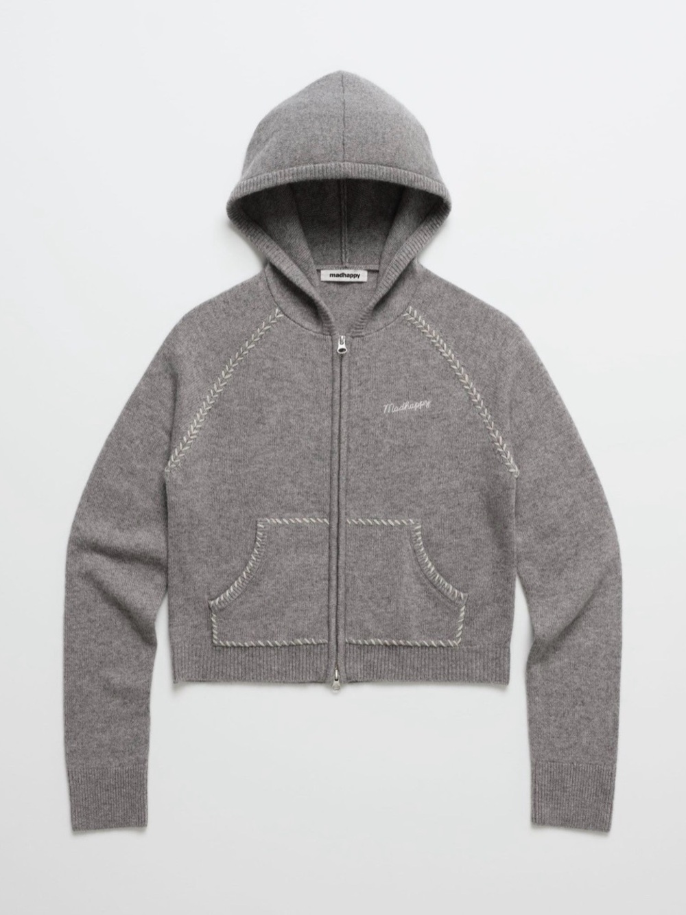 Madhappy Gray Knit Hooded Zip-Up Sweater